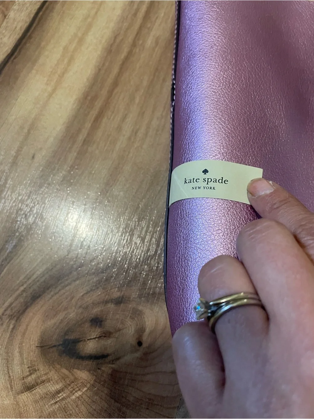 Kate Spade New York Reversible Metallic Pink / Navy Leather Tote Bag Large